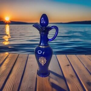 Avon Cobalt Blue Cruet Bath Decanter Skin So Soft Empty Glass Bottle W/Lid VTG